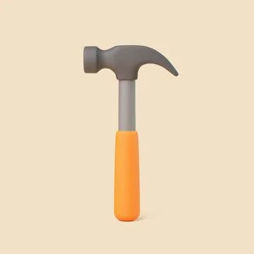 3D Claw Hammer with Orange Handle on Beige Background Illustrazione stock