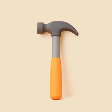 3D Claw Hammer with Orange Handle on Beige Background Illustration