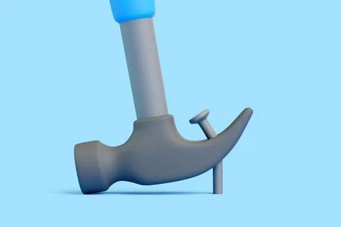 3D Claw Hammer Pulling Out Nail on Blue Background イラスト素材