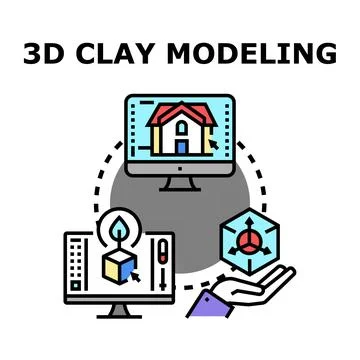 3d clay modeling digital design concept creating virtual objects Stock Illustration