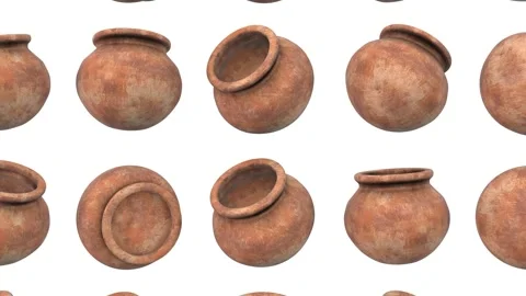 3D Clay Pots Falling Animation. Pottery Manufacturing. Clay Pots 3D. 4K Stock Footage 281237555