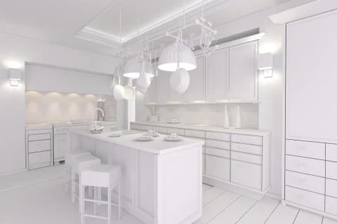 3d clay rander of a modern kitchen Stock Illustration