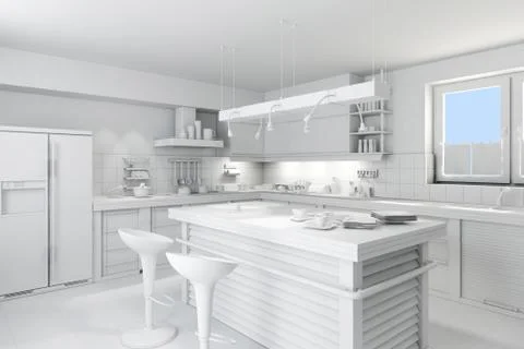 3d clay rander of a modern kitchen Illustrazione stock