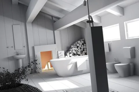 3d clay render of a bathroom Ilustración de archivo