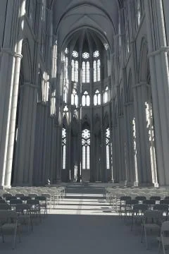 3d clay render of a gothic curch interior design Stock Illustration