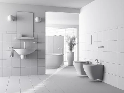 3d clay render of a modern bathroom interior design Ilustración de archivo