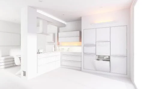 3d clay render of a modern kitchen interior design Illustrazione stock