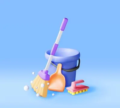 3d cleaning time or service concept isolated Stock Illustration