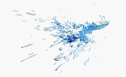 3d clear blue water scattered around, water splash transparent, 3d render i.. Illustrazione stock