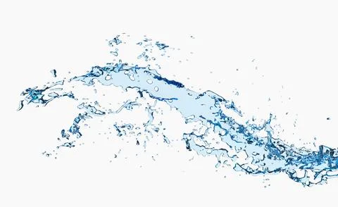 3d clear blue water scattered around, water splash transparent, isolated on.. Illustrazione stock