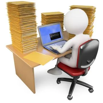 3d clerk working in the office with much to do Stock Illustration