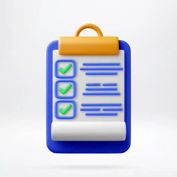 3D Clipboard with checklist and completed task marks. Illustrazione stock
