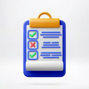 3D Clipboard with checklist and task status. Stock Illustration
