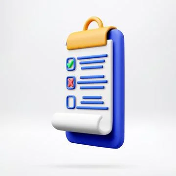 3D clipboard with document and checklist. 스톡 일러스트