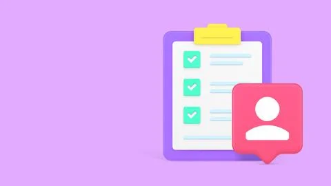 3d clipboard with a user profile icon for task management concepts. Minimalis Stock Illustration