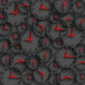 3D clock abstract time concept dark background, minute and hour red arrows, b Stock Illustration