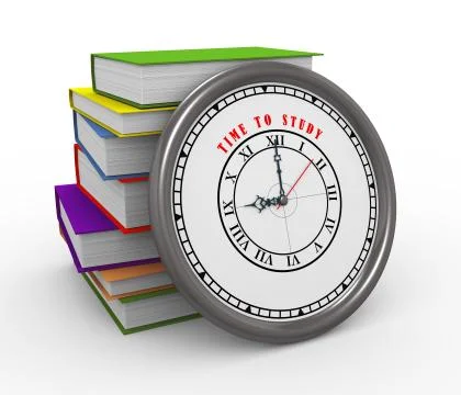 3d clock and books - time to study Stock Illustration