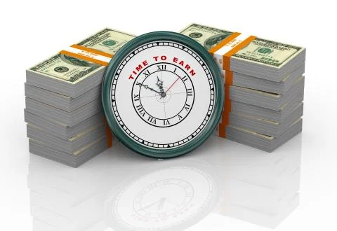 3d clock and dollar bills Stock Illustration