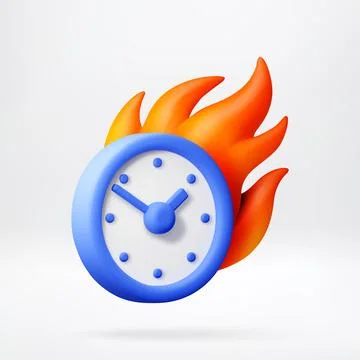 3D Clock with flame representing deadline. Stock Illustration