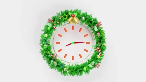 3d clock wreath with decorated branches of pine trees, jingle bell, holly b.. Stock Footage 293307071