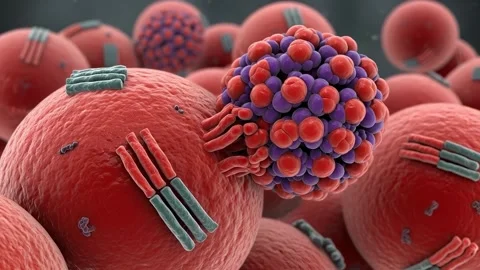 3D close-up animation of immune cells interacting with a virus particle Stock Footage 313944187