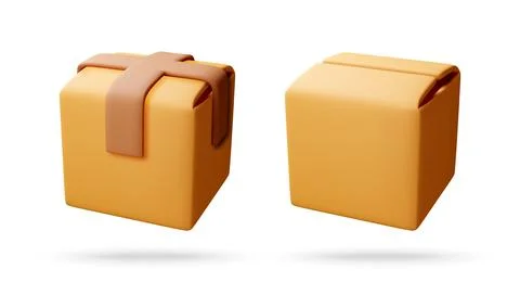 3d Closed cardboard box on white background Stock Illustration