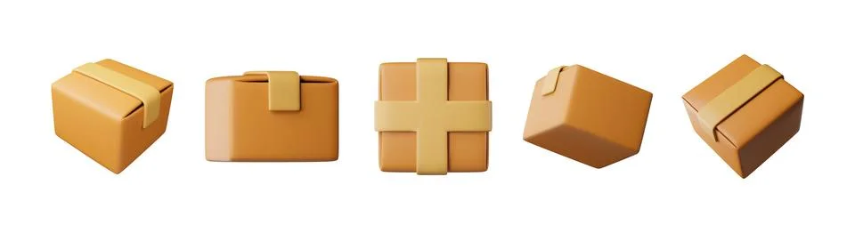 3D closed carton packaging box set isolated 库存插图