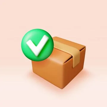 3d closed delivery box with checkmark Stock Illustration