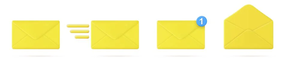 3d closed mail envelope icon set Stock Illustration