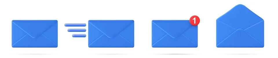 3d closed mail envelope icon set Illustrazione stock