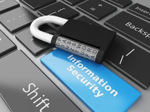 3d closed Padlock and Information Security on computer keyboard. イラスト素材