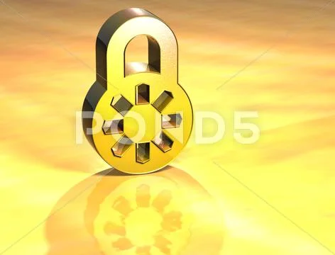 3d closed padlock gold sign Stock Illustration