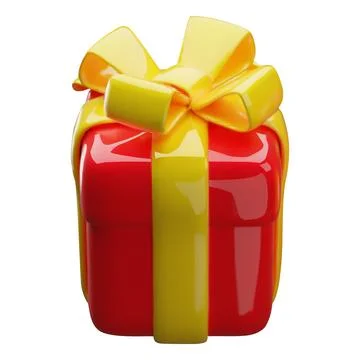 3D closed red gift box with a yellow bow, isolated background. Stock Illustration