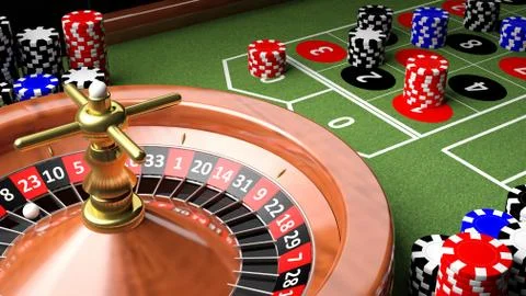 3D closeup of casino table with roulette and chips Stock Illustration