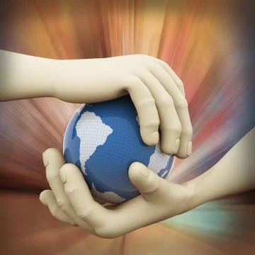 3d closeup of hand globe illustration Stock Illustration