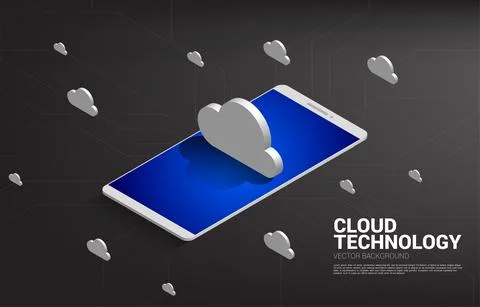 3D cloud and mobile phone. concept of cloud computing technology,server, Stor Stock Illustration