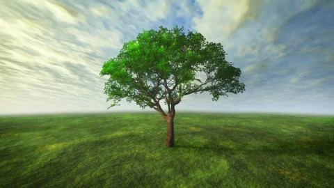3D cloud and tree with green concept Stockillustratie