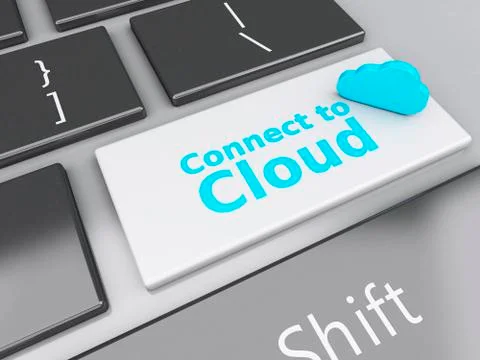 3d cloud application on computer keyboard. cloud computing concept 스톡 일러스트