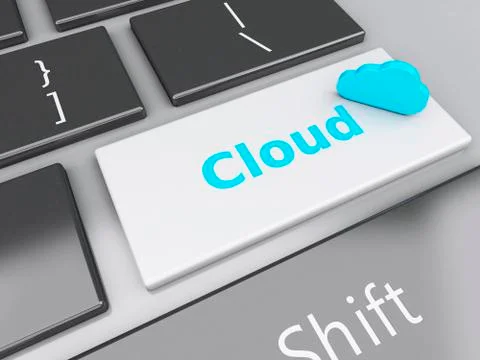 3d cloud application on computer keyboard. cloud computing concept Stock Illustration