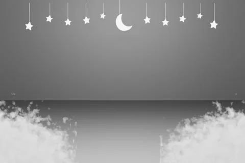 3d cloud with black background star and crescent white color. eid and islamic 스톡 일러스트