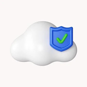 3d Cloud with check mark and shield. Cloud protection. cloud network and Stock Illustration