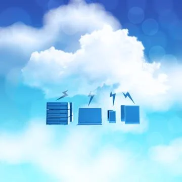 3d cloud computing diagram icon on blue sky background as concept 스톡 일러스트