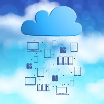 3d cloud computing diagram icon on blue sky background as concept Illustrazione stock
