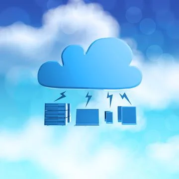3d Cloud Computing diagram icon on blue sky background as concept Stock Illustration