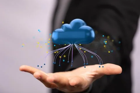 3D cloud computing icon above a hand Stock Photos