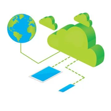 3d cloud computing icon connected to devices Stock Illustration