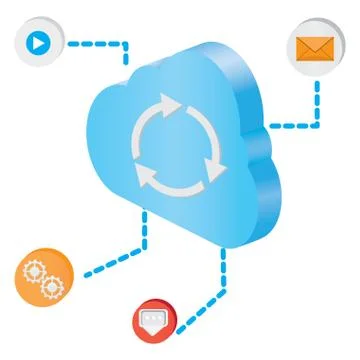 3d cloud computing icon with different symbols 스톡 일러스트