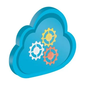 3d cloud computing icon with gear symbols Illustrazione stock