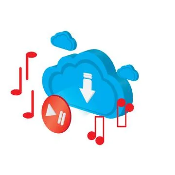 3d cloud computing icon with musical notes 스톡 일러스트