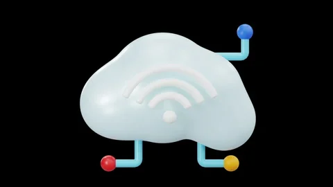 3D Cloud Computing Wifi Connection Icon Animation, Alpha Channel Stock Footage 312625337